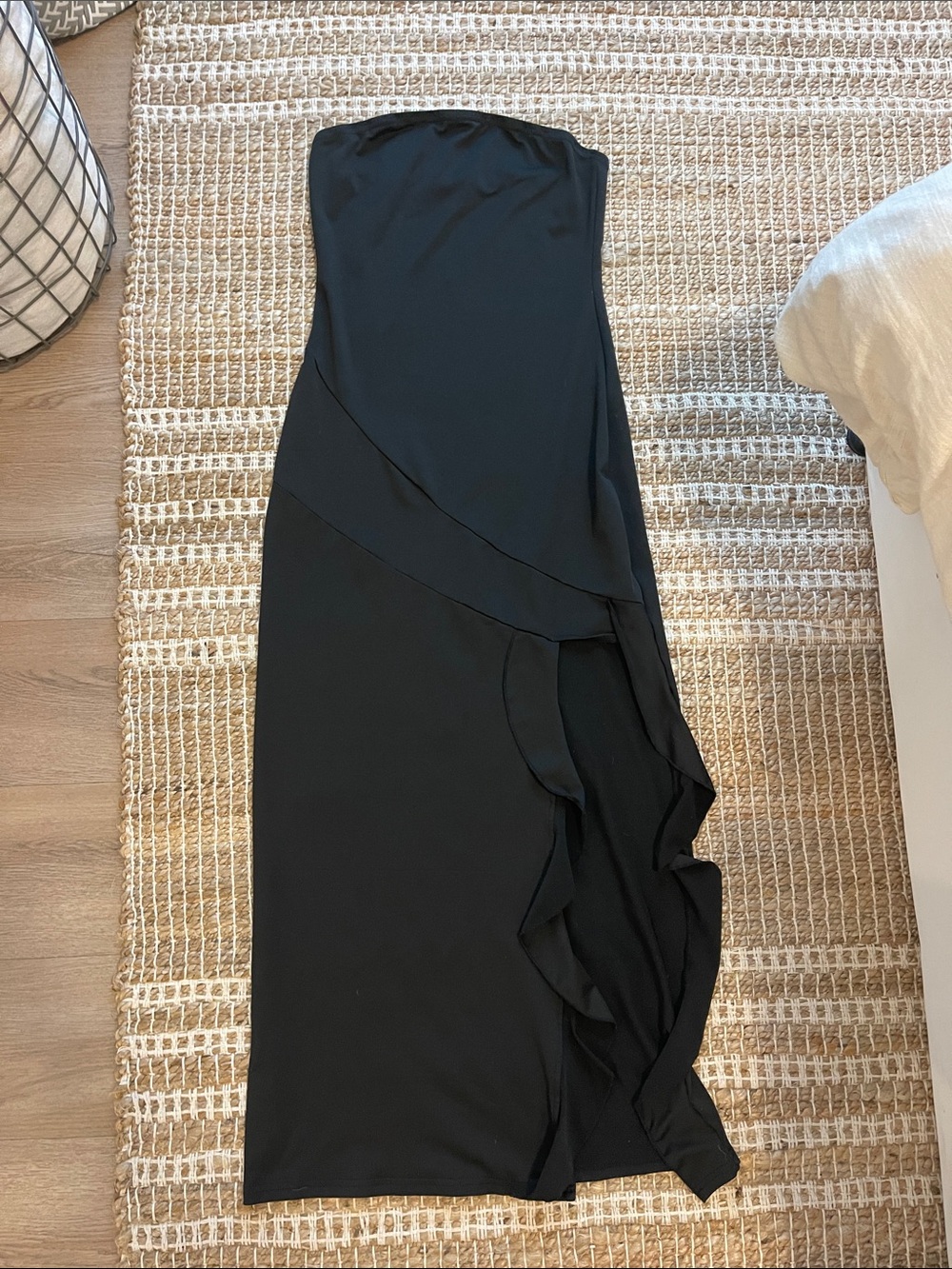 Black Strapless Ruffle Midi Dress - Women